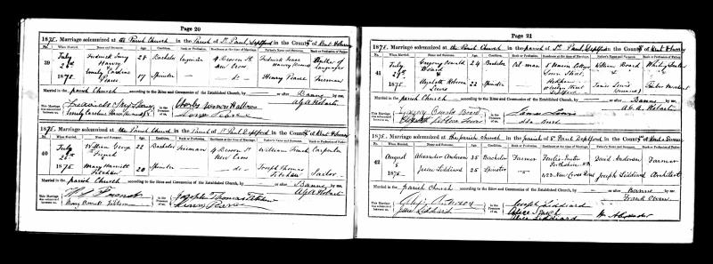 Marriage St Paul, Deptford, Lewisham, Kent & Surrey, England 29 Jul 1875 Gregory Oswald Board & Elizabeth Rebecca Lewis