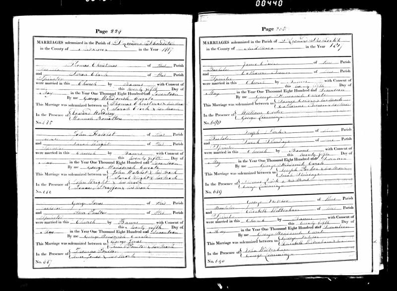 Marriage Saint Leonards, Shoreditch, London, England, United Kingdom 25 May 1817 Thomas Christmas & Sarah Clark