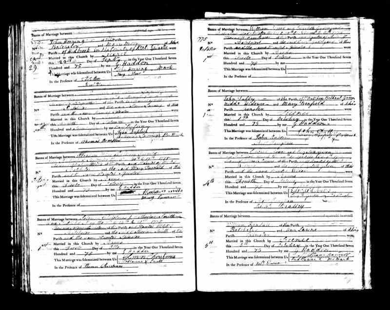 Marriage Entry (St Dunstan and All Saints, Stepney, Tower Hamlets, England, United Kingdom) 1 Oct 1775 Soloman Christmas & Catherine Smith