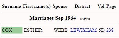 CoxEsther-WebbAlbert_1964Q4_Lewisham_5d_238_Marr