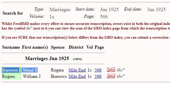 Marriage Q2 1925 Mile End - William J Rogers & Maud B Burrows