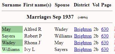Marriage Brighton, Sussex, England, United Kingdom Q3 1937 Alfred May & Rhona Joyce May_Nee_Wadey