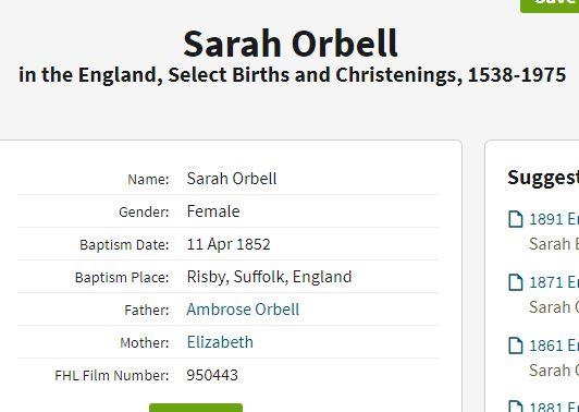OrbellSarah_11Aor1852Baptism_RisbySuffolk