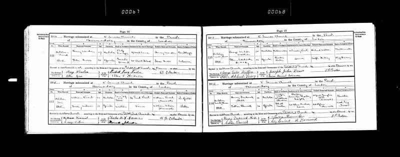 Marriage Bermondsey, Southwark, England, United Kingdom (St James, Bermondsey, Southwark, England, United Kingdom) 23 Oct 1915 Esther Renwick & Henry Frederick Hill