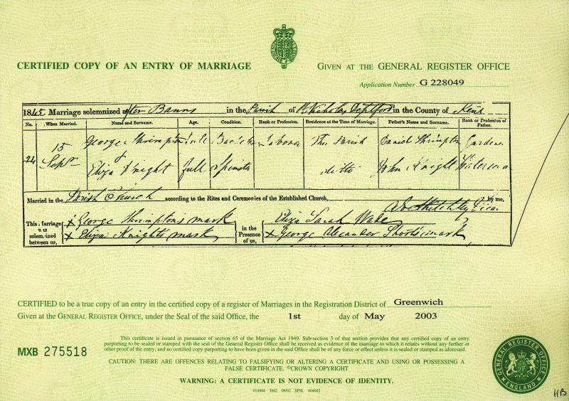 Marriage St Nicholas Church, Deptford, Greenwich, Kent, England, United Kingdom 15 Sep 1845 George Shrimpton & Eliza 