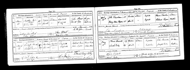 Marriage (St Andrew Parish Church, Enfield, Enfield, England, United Kingdom) 22 Mar 1865 Matthew John Street & Ellen Ede